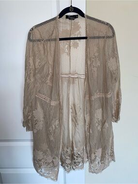 Miss Chievous Sheer Lace Robe in Beige Taupe